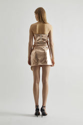 Light-Copper PU Wrap Mini-Skirt